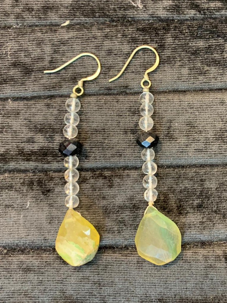 Fluorite, Onyx and Crystal earrings