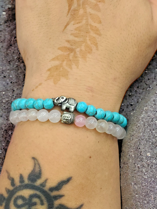 Clear Crystal and Turquoise Bracelet Set