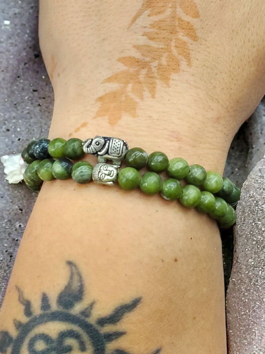 Green Jasper Bracelet Set with amulets