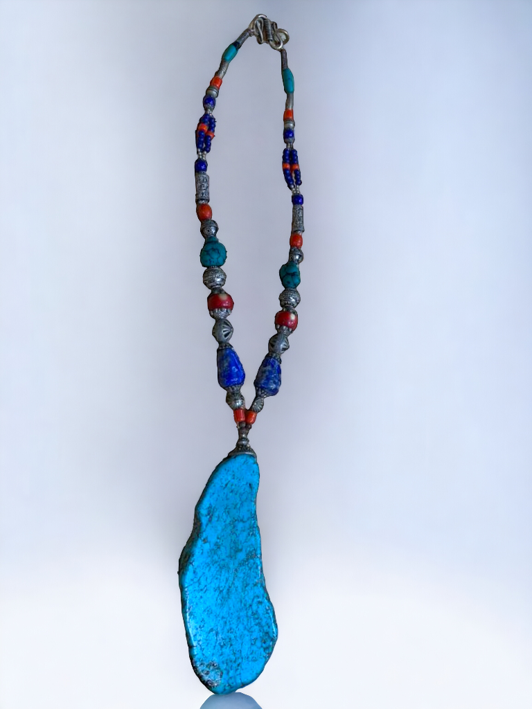 Gorgeous handmade Rough Turquoise Necklace & Metal beads