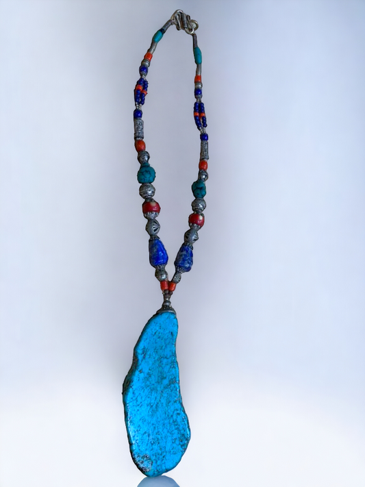 Gorgeous handmade Rough Turquoise Necklace & Metal beads