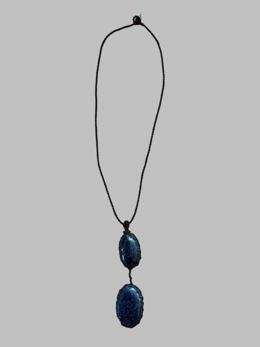 Handmade Black Sunstone necklace double stone