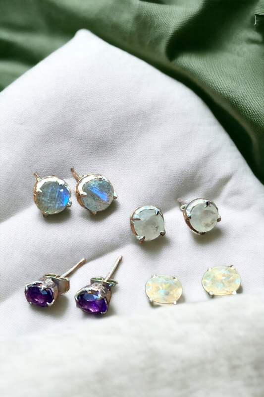 Gemstone & Silver STUDS 4 styles