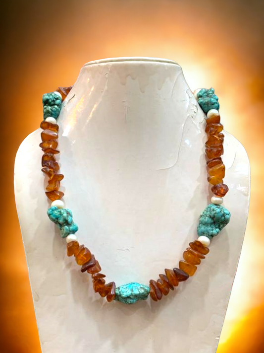 Amber & Turquoise HANDMADE necklace