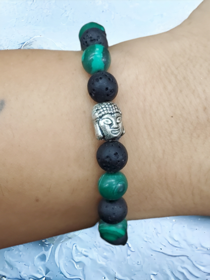 Malachite with Lava Bracelet with amulet