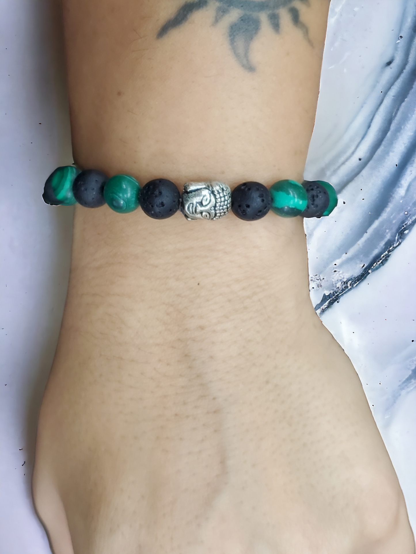 Malachite with Lava Bracelet with amulet