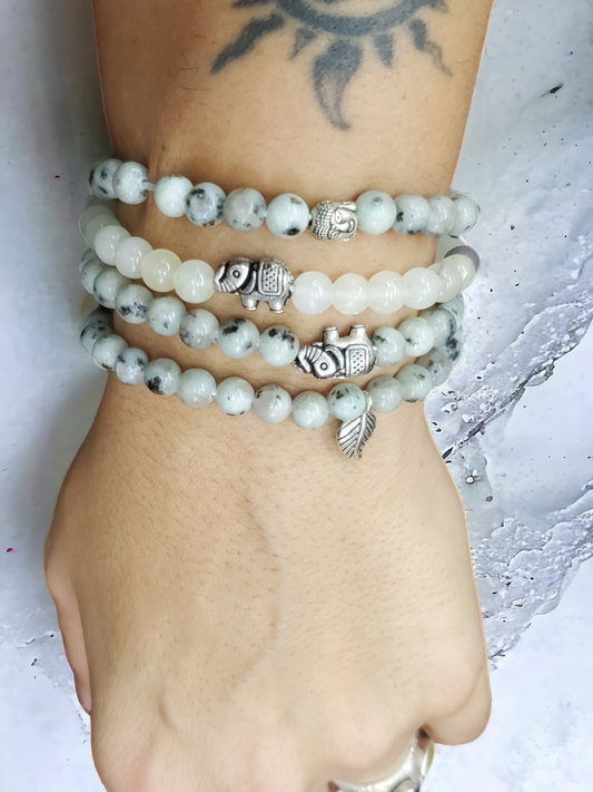 4 MOONSTONE bracelets with cute amulets