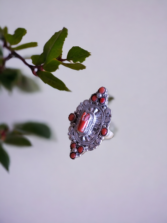 Red coral Handmade Silver ring