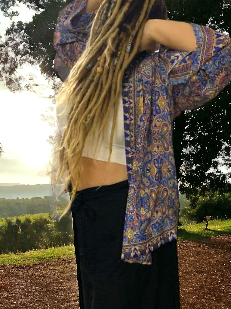 Purple and Yellow Short Kimono - Recycled/cruelty-free material