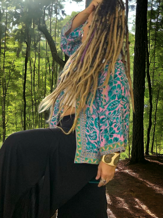 Turquoise & Pink Kimono Recycled/cruelty-free material