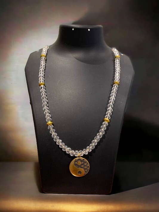 Quartz Necklace with yin/yang symbol