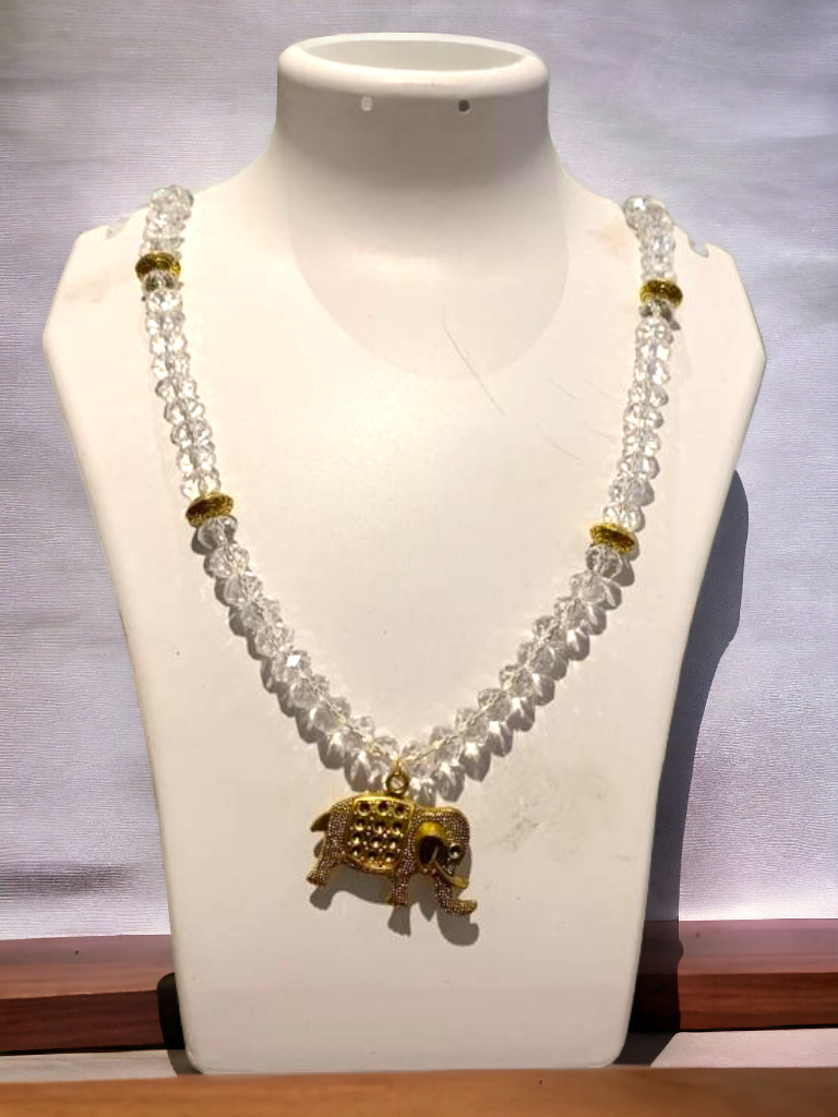 Quartz Necklace with elephant ornament