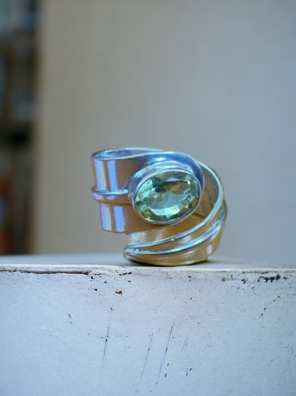 Leaf design Lime Quartz Handmade Silver ring